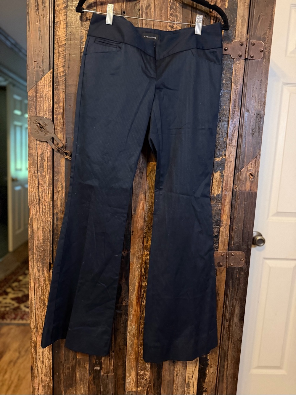 The Limited Drew Fit Pants Women 2 Navy Pinstripe Bootcut Flare Y2K Trousers